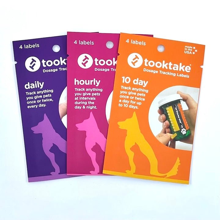 Tooktake Pet Medication Tracking Labels: Mixed 3-Pack Including Daily, Hourly, and 10 Day